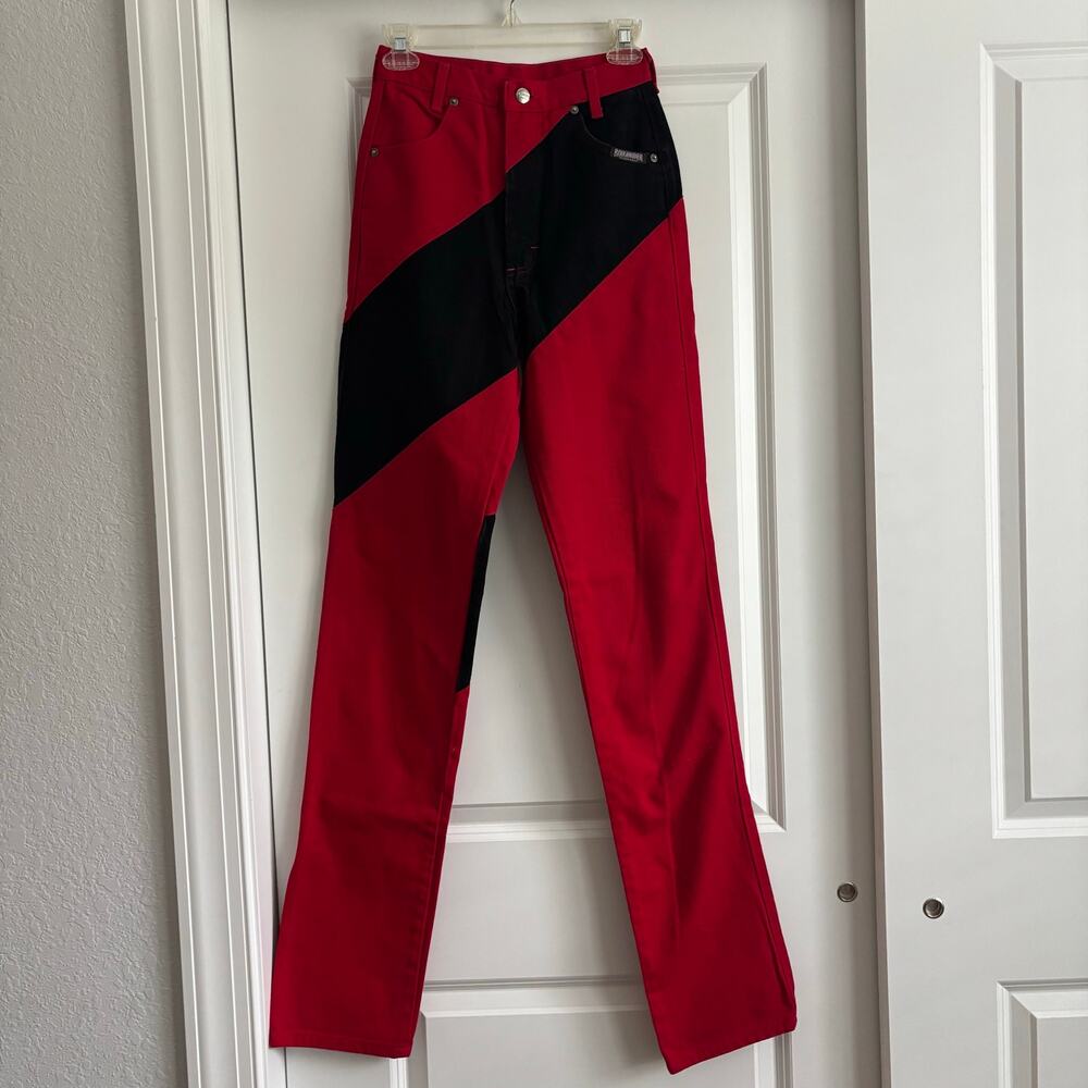 Vintage Roughrider Circle T Jeans‎ Red Black Colorblock Western Rodeo Jeans 3/4